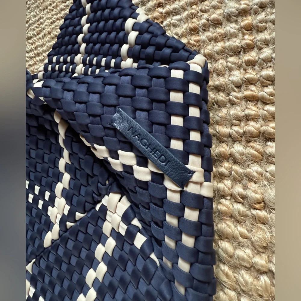 Naghedi Navy and Cream Woven Tote - Picture 4 of 12